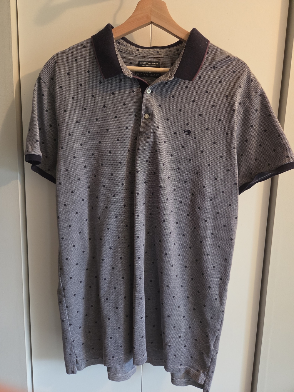 Scotch & Soda Light Gray Polo with Navy Dot Accents